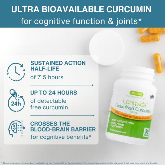 Igennus Longvida Curcumin cápsula vegetal en primer plano mostrando textura