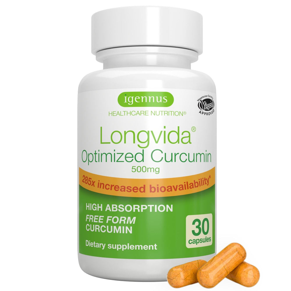 Igennus Longvida Curcumin vista frontal con información clara