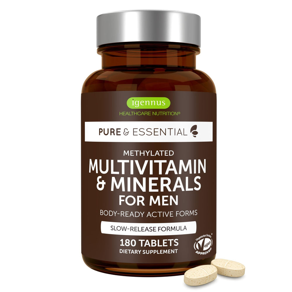 Igennus multivitaminas hombres frontal mostrando el envase y beneficios