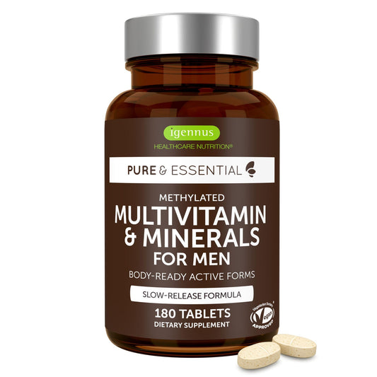 Igennus multivitaminas hombres frontal mostrando el envase y beneficios