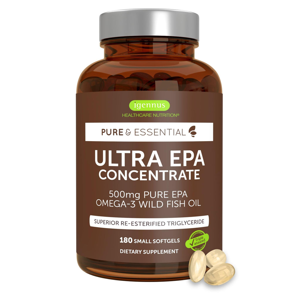 Igennus frontal del envase mostrando 180 softgels y beneficio de dosificación precisa