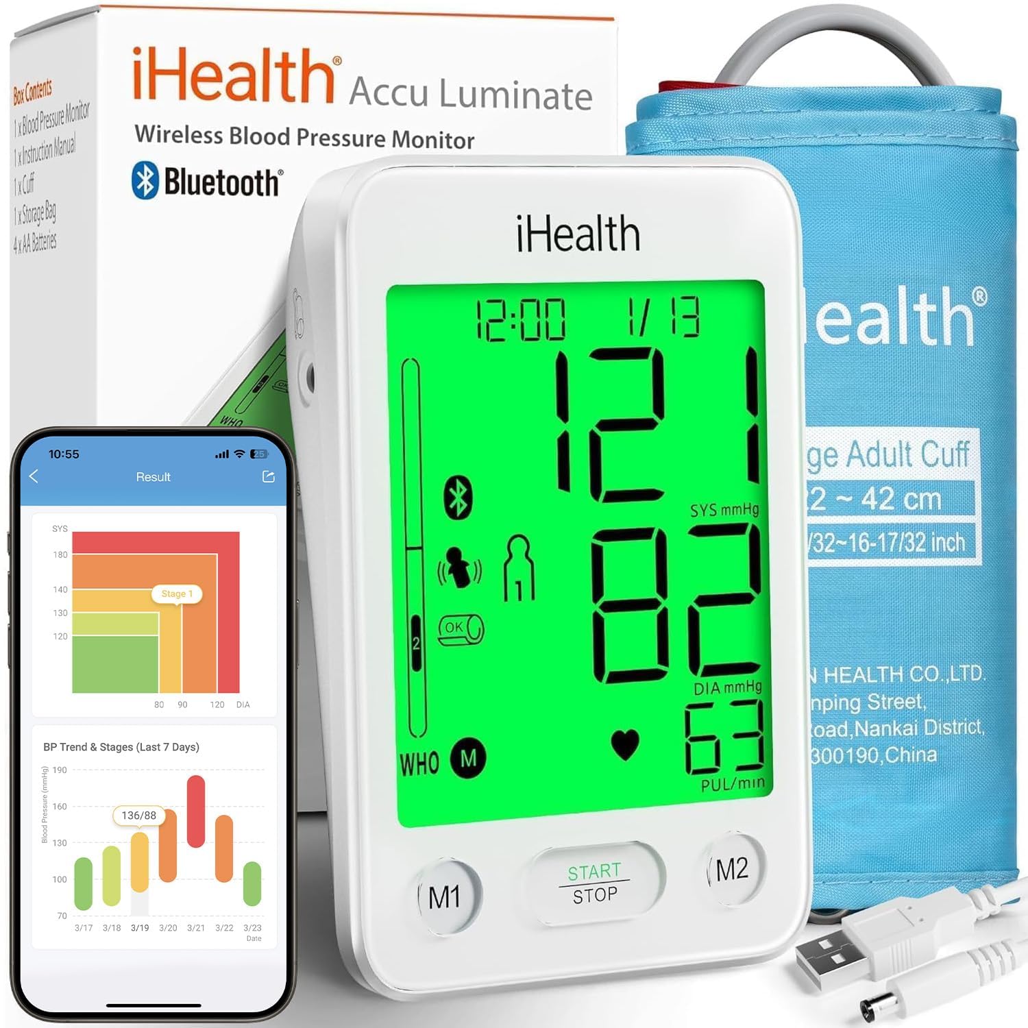 iHealth monitor frontal con pantalla grande y lectura rápida
