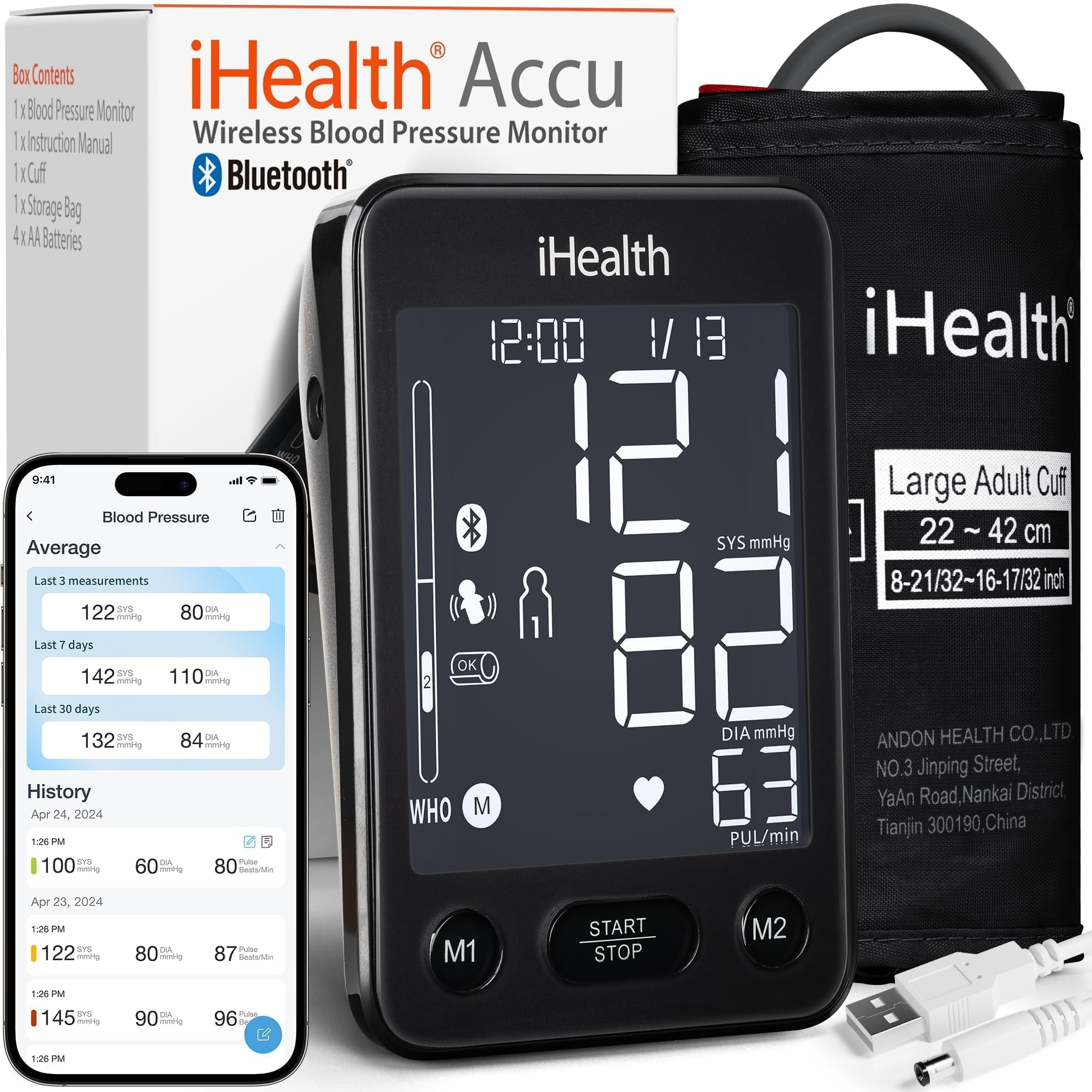iHealth Accu vista frontal con pantalla grande para lectura rápida