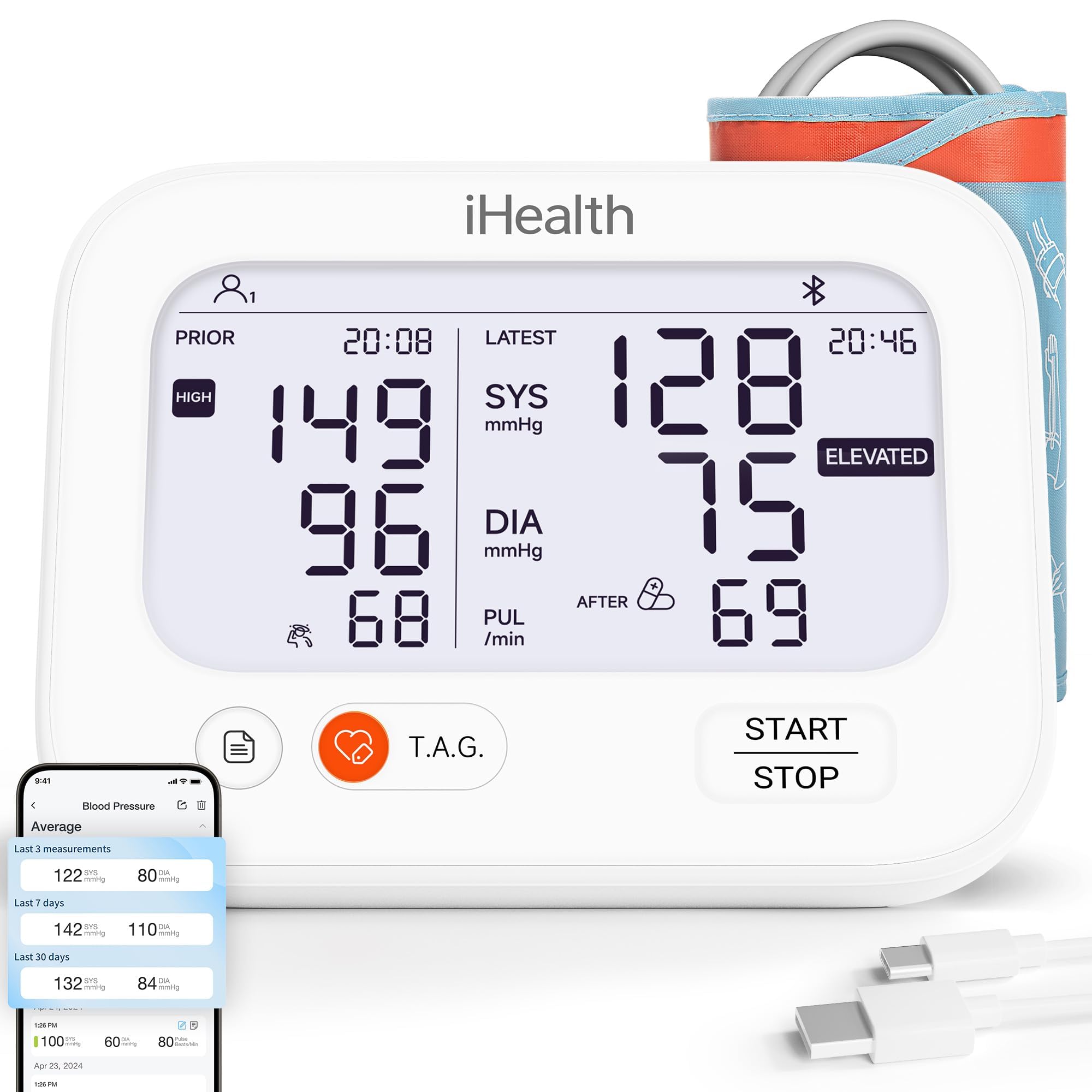 iHealth Jurni vista frontal con pantalla dual, lectura clara y rápida