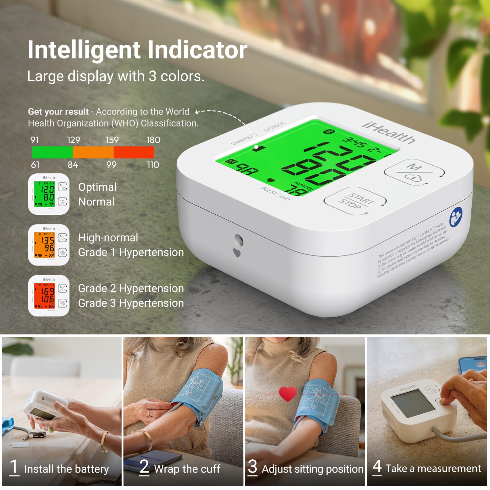 iHealth manguito ancho ajustable mostrando material y cierre cómodo