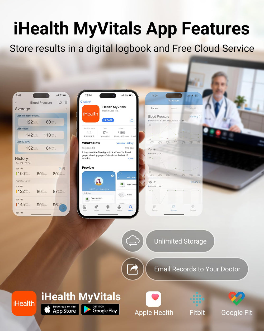 iHealth app mostrando gráficos para compartir datos con médicos