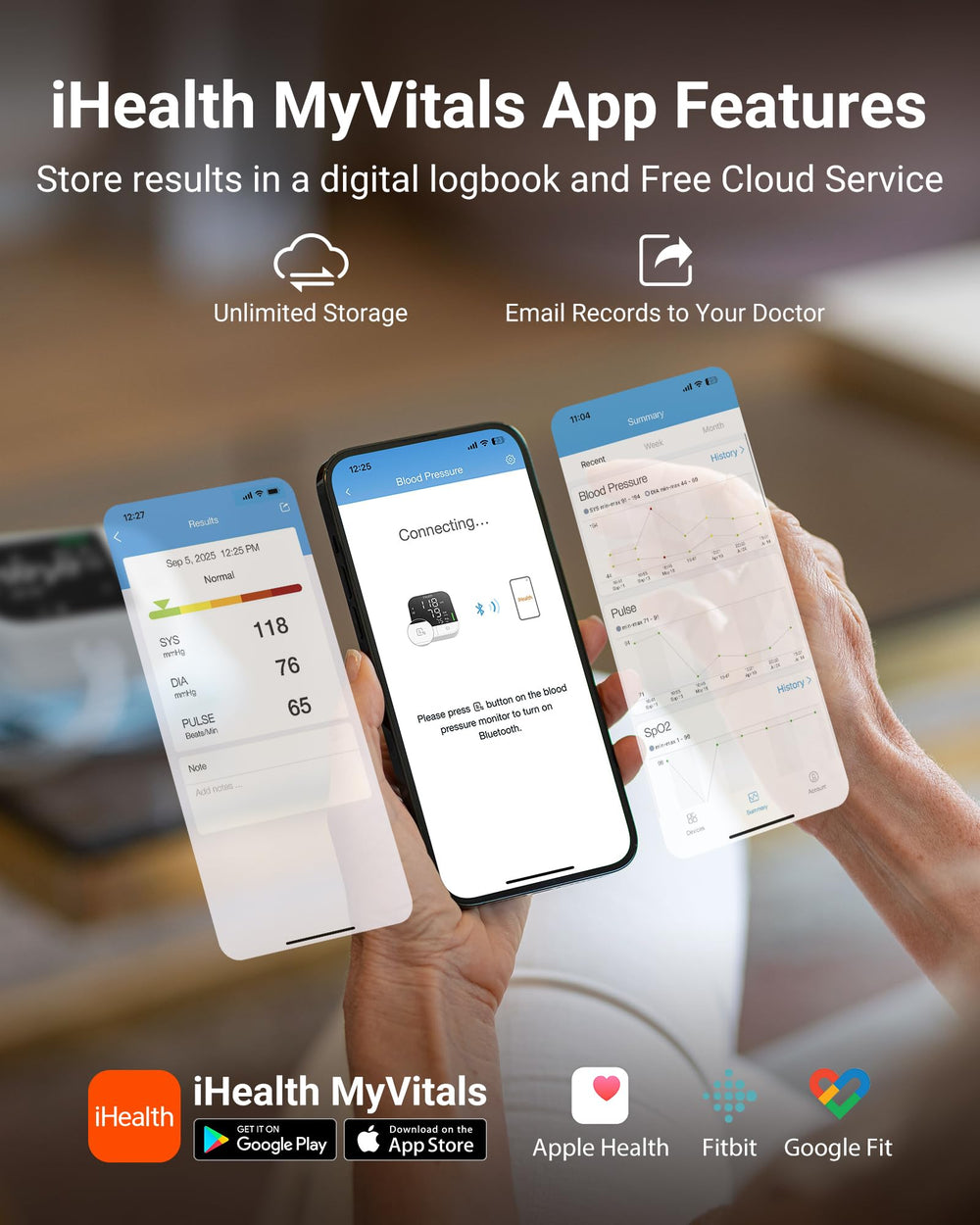 iHealth monitor en uso mostrando resultados fáciles de leer