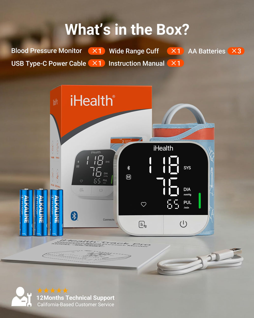 iHealth comparación de tamaño junto a una mano para referencia