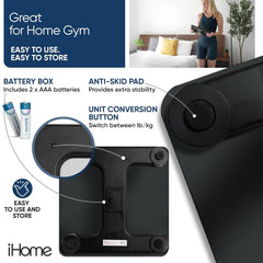 iHome báscula junto a regla para comparar tamaño y confirmar plataforma estable