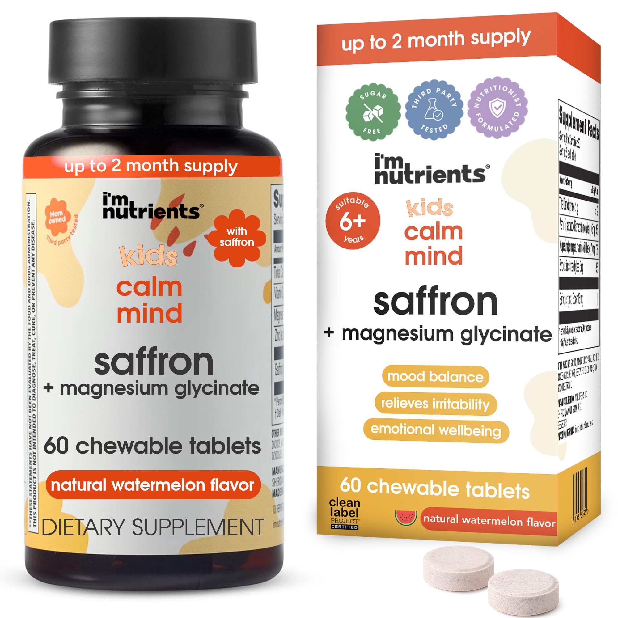 I'm Nutrients envase frontal con 60 tabletas masticables muestra claridad de ingredientes y confianza