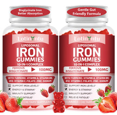LotinYntu Gominolas de Hierro Bisglicinato 100 mg — 2 Pack, con Vitaminas C B6 B12 para Energía y Mejor Absorción