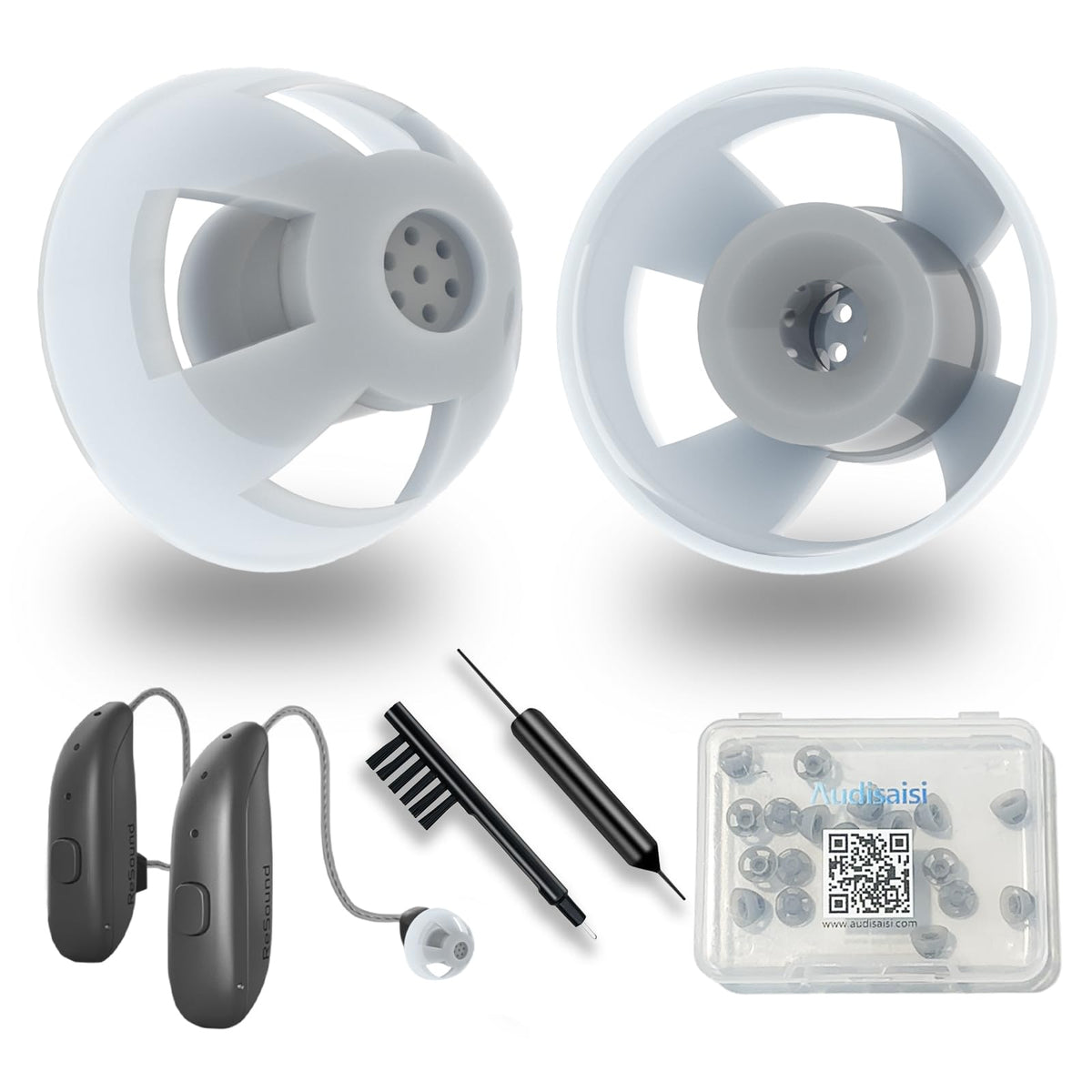 Audisaisi cúpulas abiertas para audífonos GN ReSound y Jabra M 8 mm — paquete 20, silicona cómoda e IP54