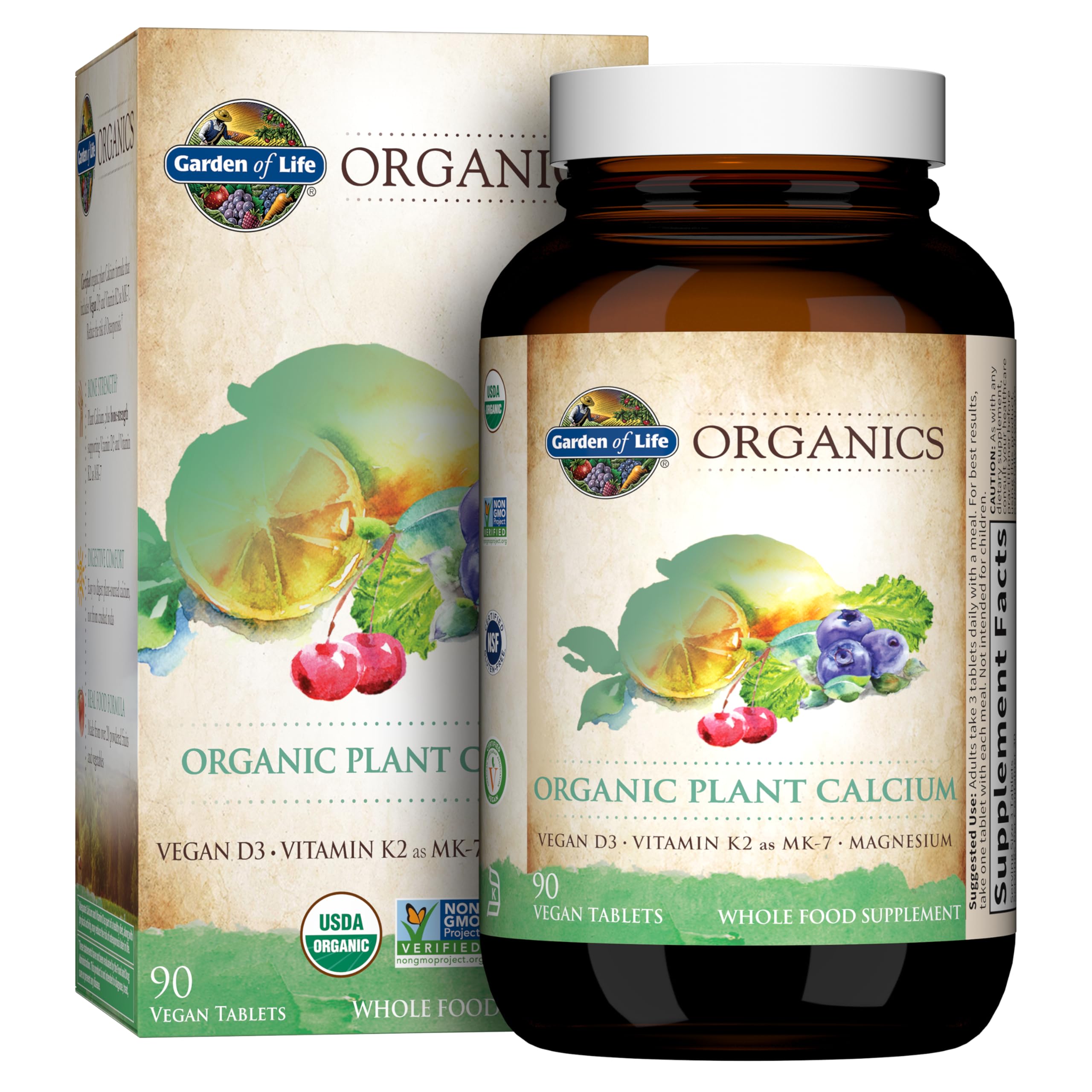 Garden of Life Suplemento de Calcio de Algas orgánicas 90 cápsulas — con Magnesio y D3 vegana + K2, sin gluten