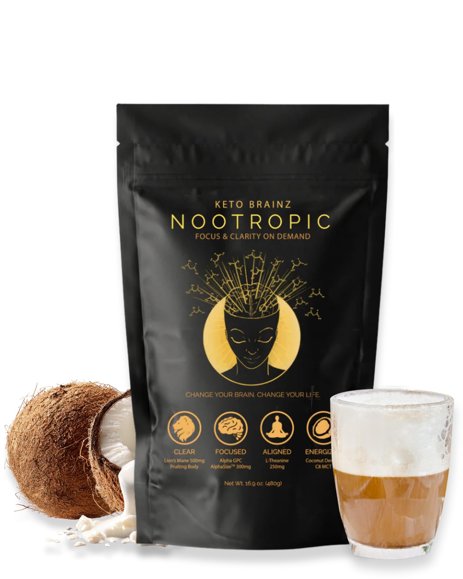 Keto Brainz Nootropic Creamer — C8 MCT en polvo, 30 servicios | Lion's Mane y AlphaGPC para energía y enfoque