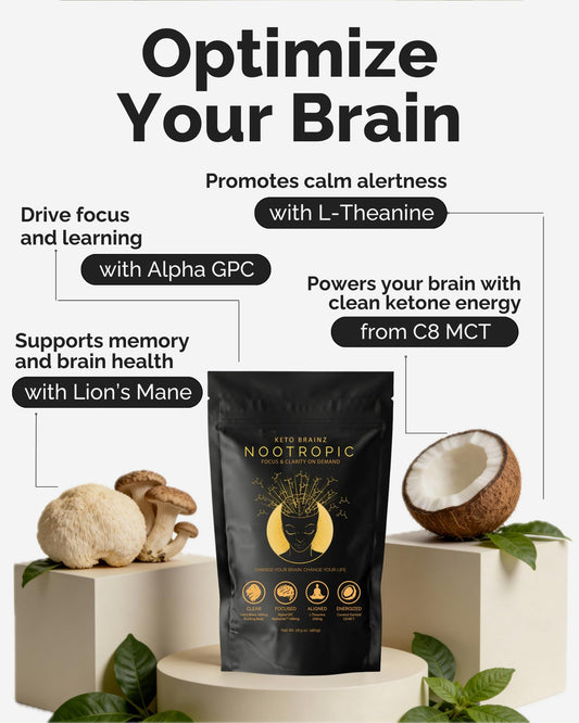 Keto Brainz Nootropic Creamer — C8 MCT en polvo, 30 servicios | Lion's Mane y AlphaGPC para energía y enfoque