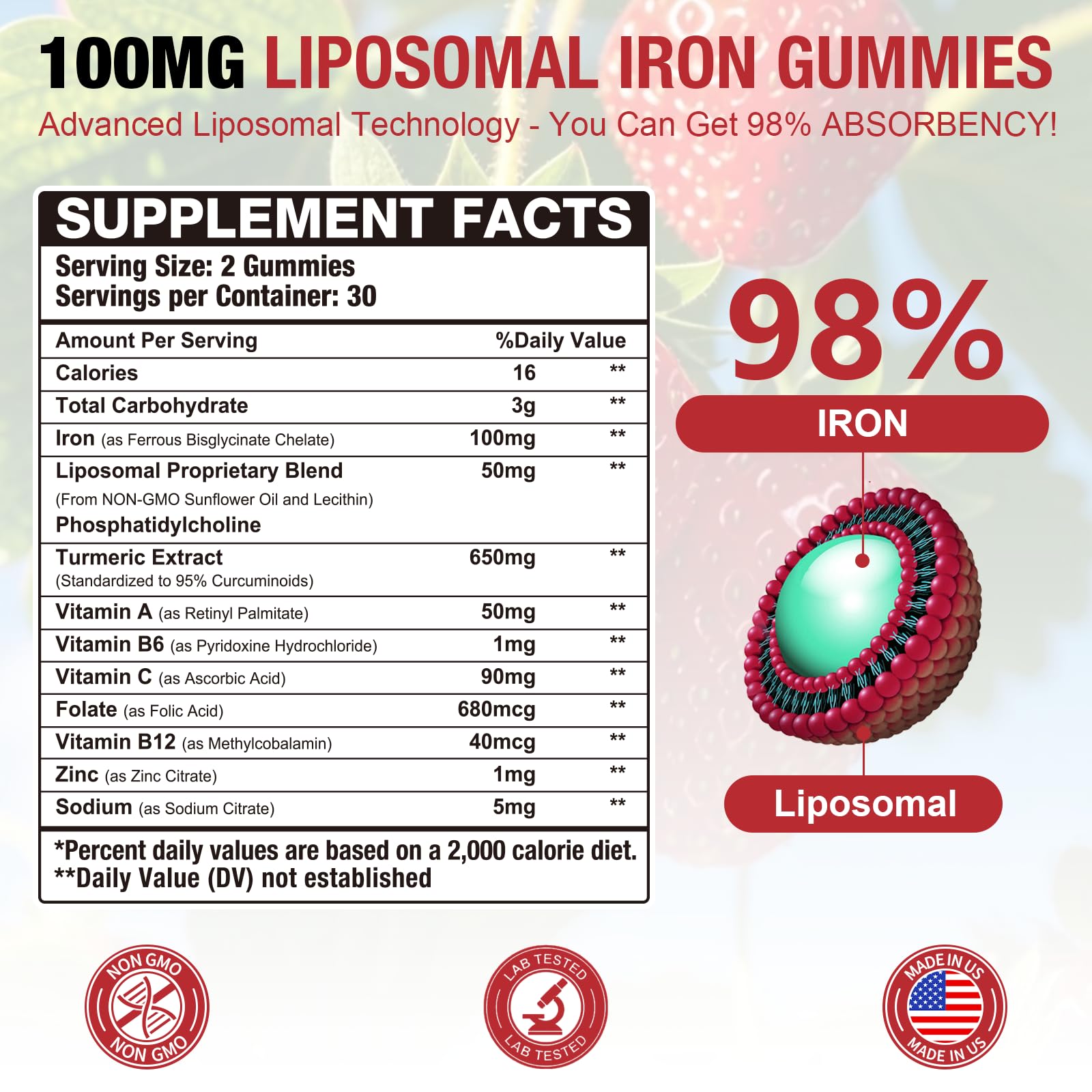 LotinYntu Gominolas de Hierro Bisglicinato 100 mg — 2 Pack, con Vitaminas C B6 B12 para Energía y Mejor Absorción