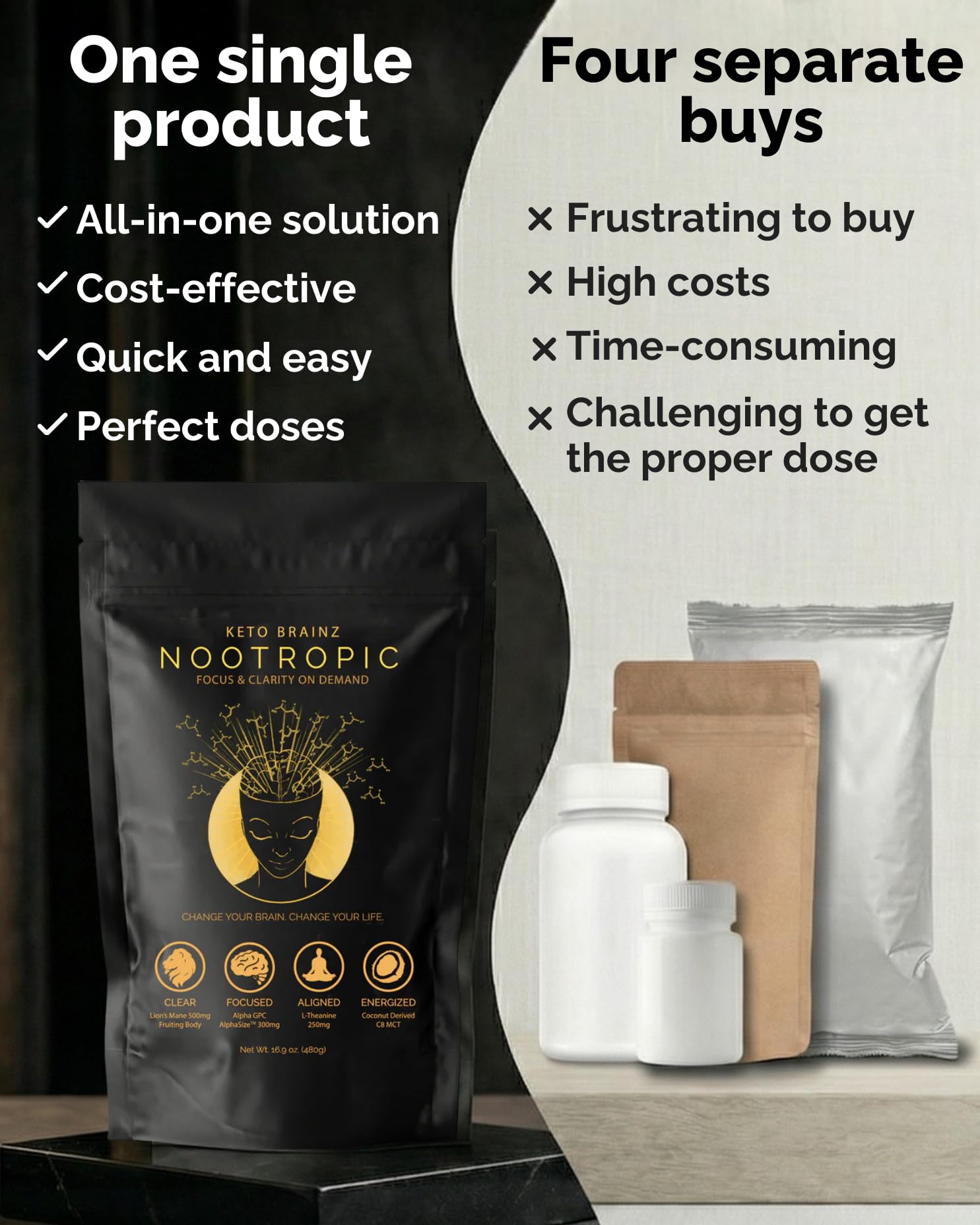 Keto Brainz Nootropic Creamer — C8 MCT en polvo, 30 servicios | Lion's Mane y AlphaGPC para energía y enfoque