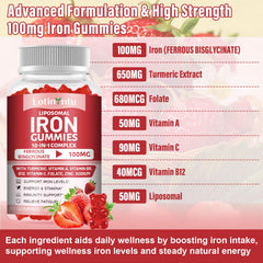 LotinYntu Gominolas de Hierro Bisglicinato 100 mg — 2 Pack, con Vitaminas C B6 B12 para Energía y Mejor Absorción