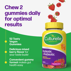Culturelle gomitas probióticas + prebióticas para mujeres y hombres, 52 unidades, Mixed Berry, 2 mil millones UFC por porción