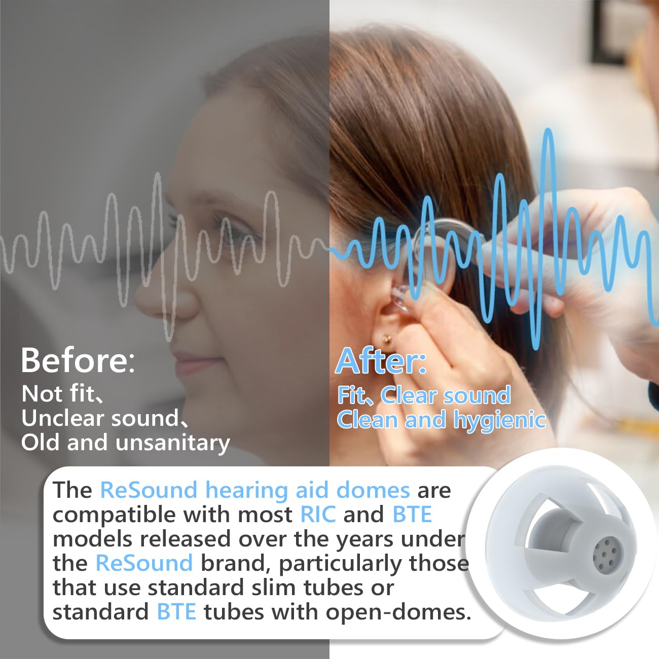 Audisaisi cúpulas abiertas para audífonos GN ReSound y Jabra M 8 mm — paquete 20, silicona cómoda e IP54