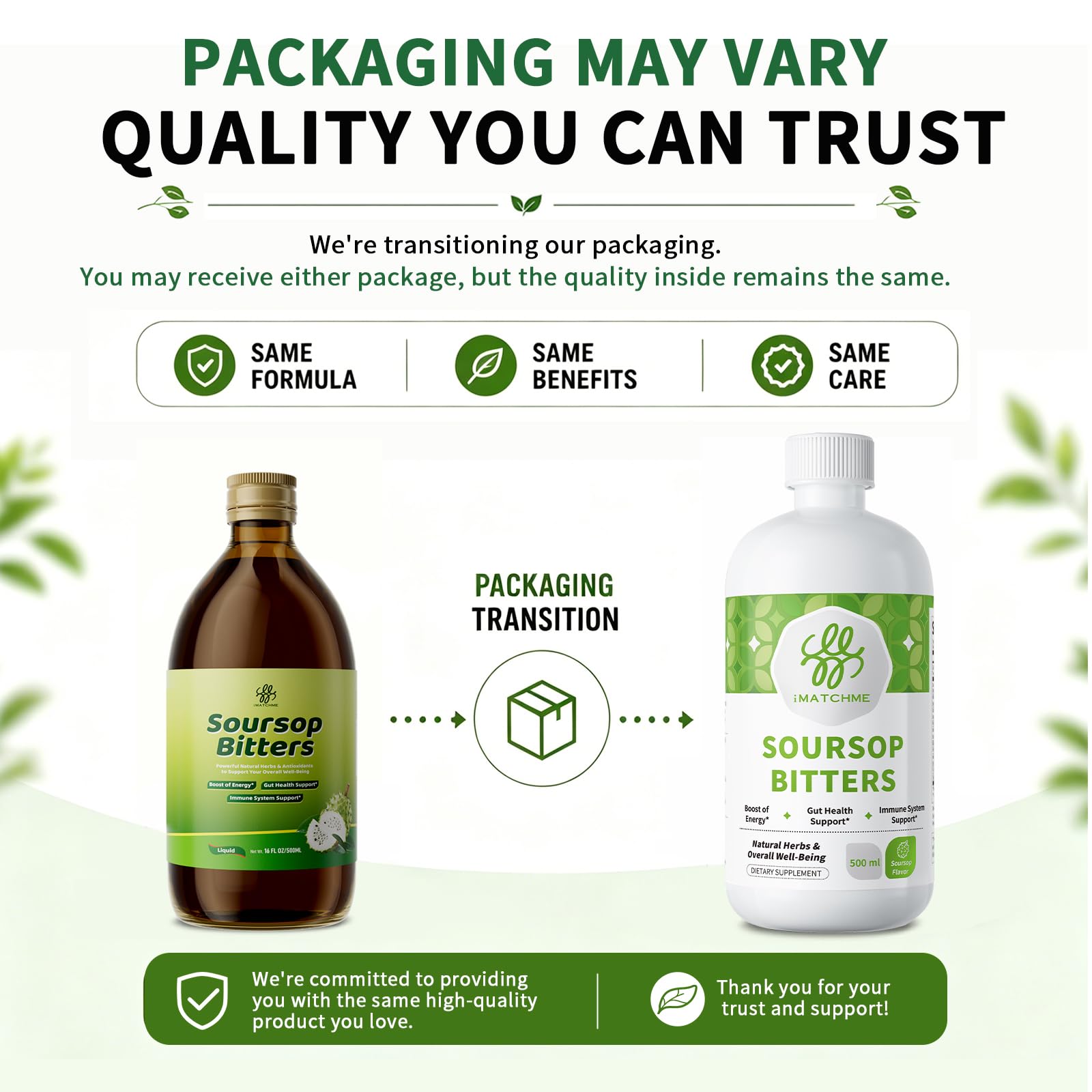 iMATCHME vaso con soursop bitters mezclado, facilita toma diaria cómoda