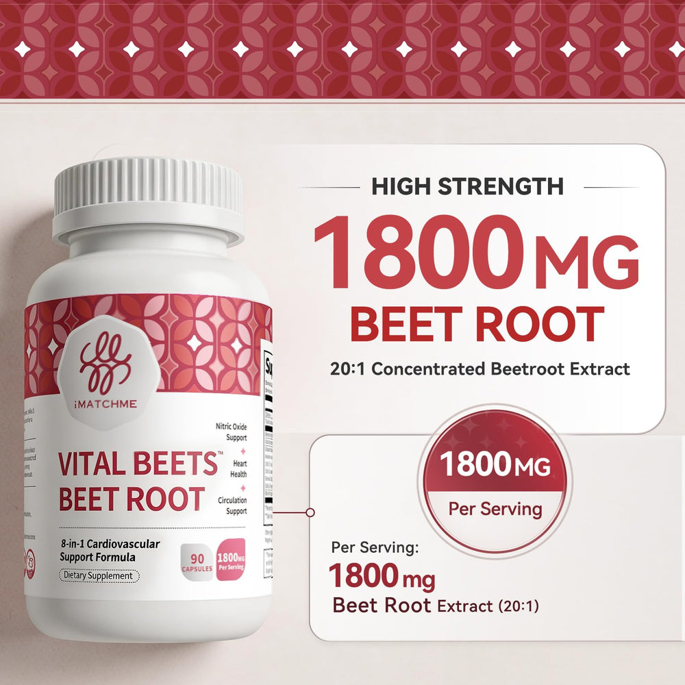 iMATCHME cápsulas Vital Beets en mano mostrando facilidad de toma