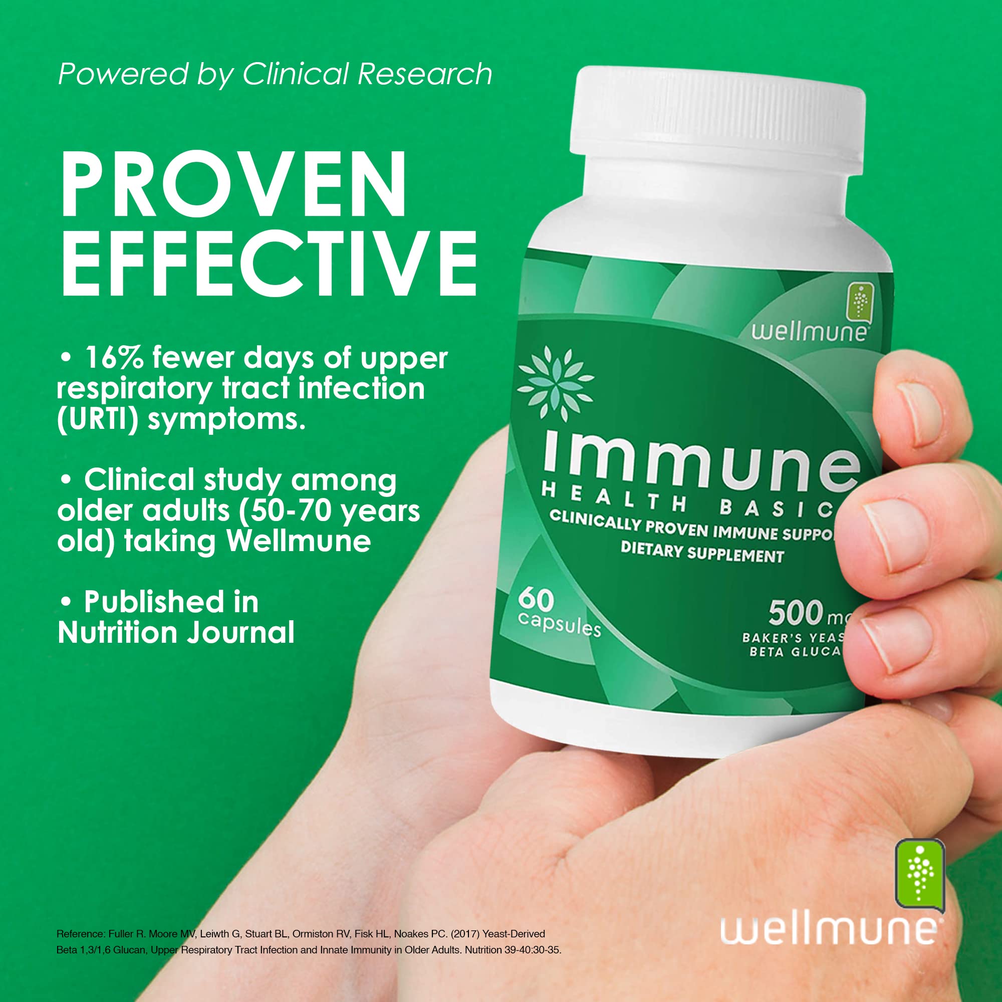 Immune Health Basics cápsulas en mano, demuestra tamaño y facilidad de uso