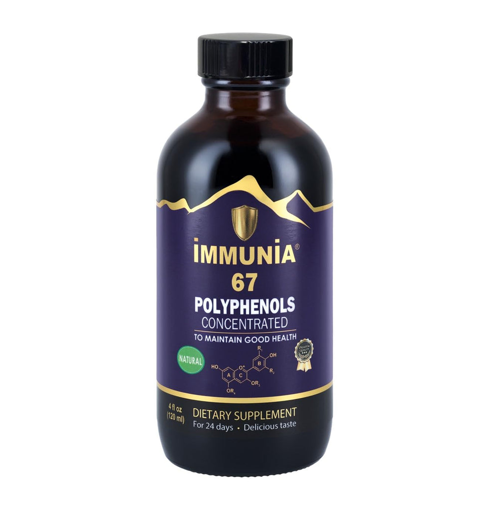 Immunia 67 Polyphenols bottle front showing elderberry concentrate for daily antioxidant support.