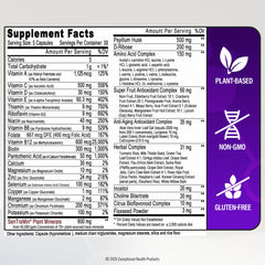 Parte posterior del envase Immuno 150 mostrando lista de ingredientes y nutrientes clave
