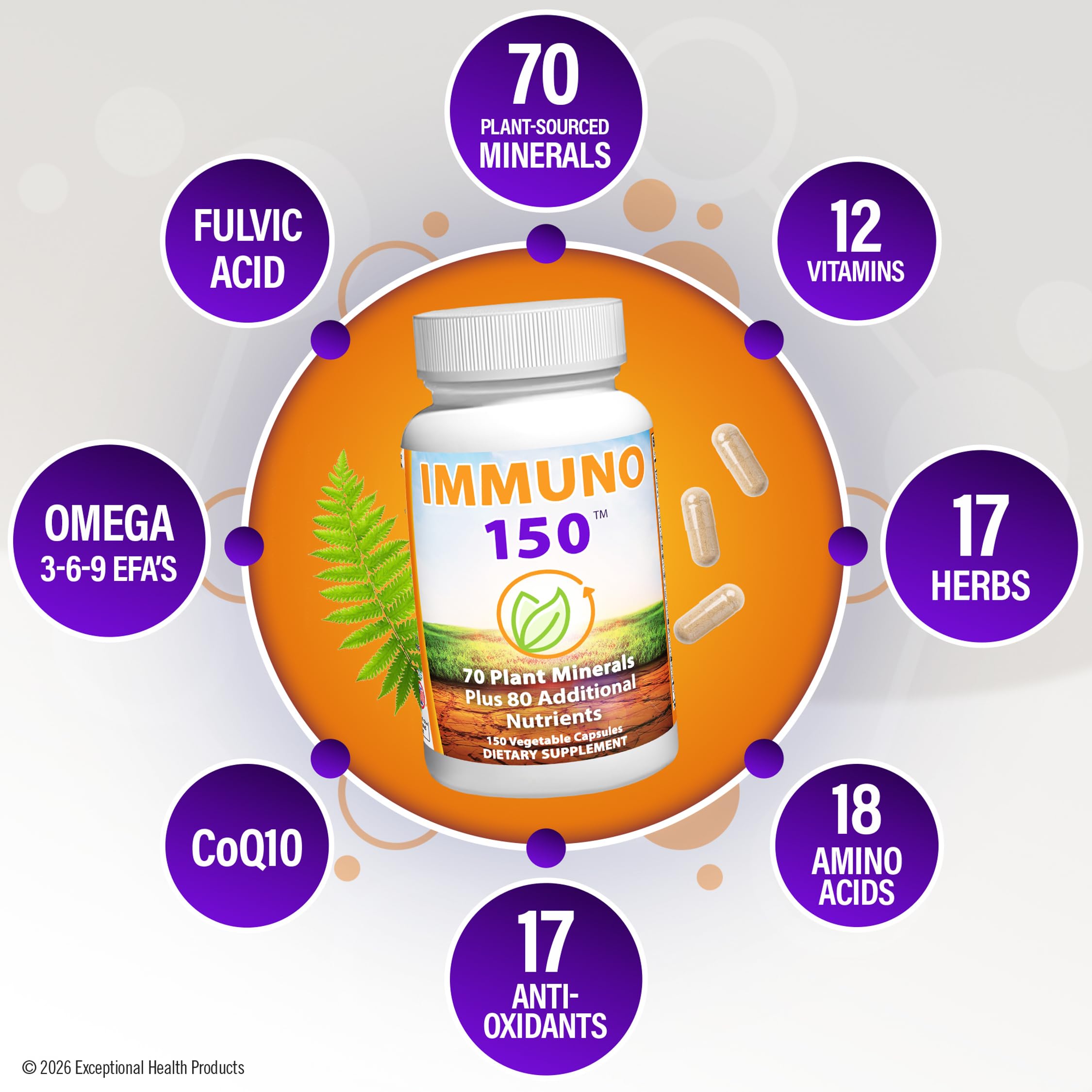 Etiqueta de Immuno 150 con sellos USDA Organic y Non-GMO, transmite confianza en certificaciones