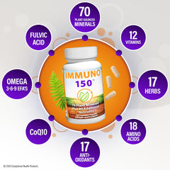 Etiqueta de Immuno 150 con sellos USDA Organic y Non-GMO, transmite confianza en certificaciones