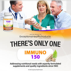 Frasco de Immuno 150 junto a un desayuno saludable, sugiere integración cotidiana en la dieta