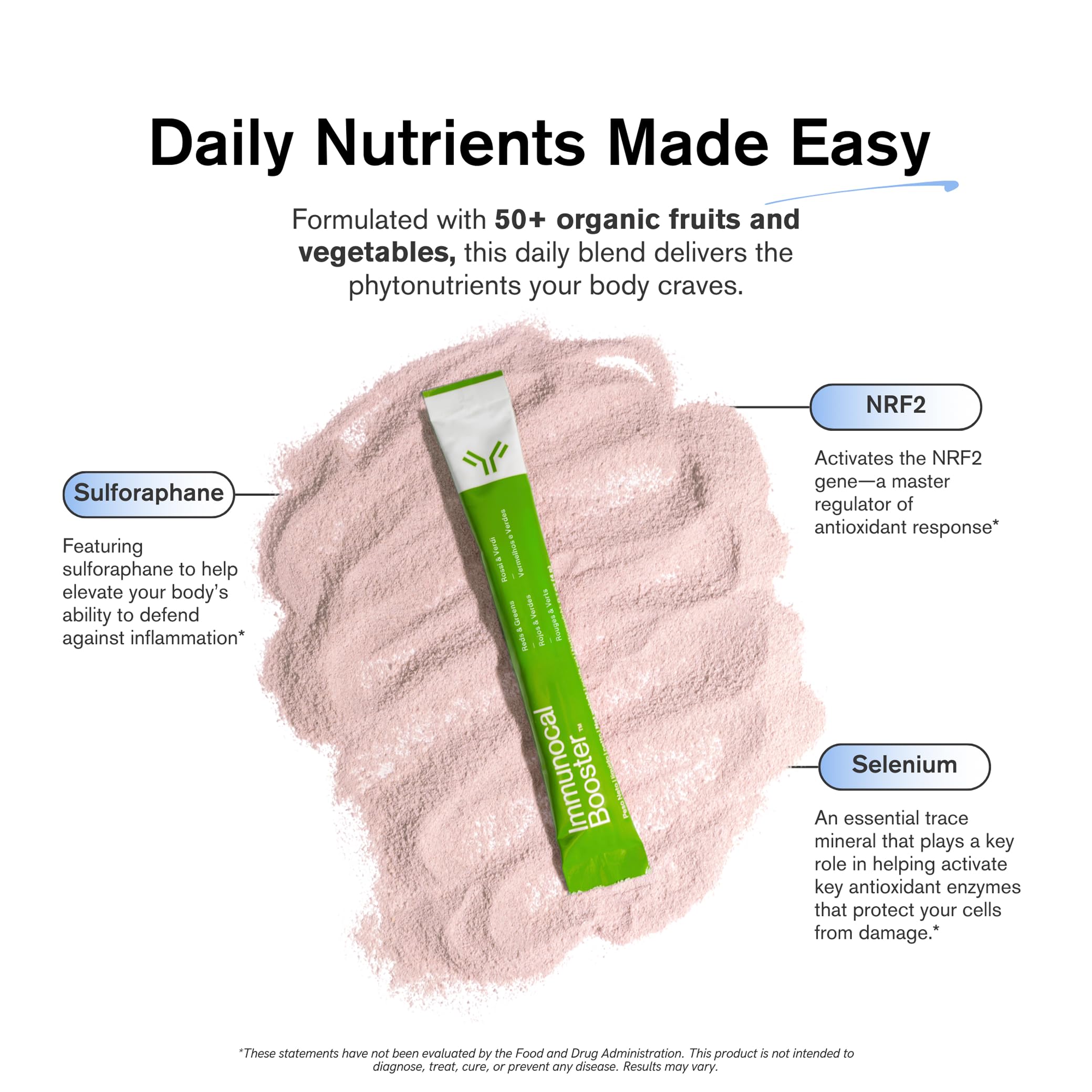 Vaso con smoothie mezclado con Immunocal Booster y frutas, aporta nutrición vegetal extra