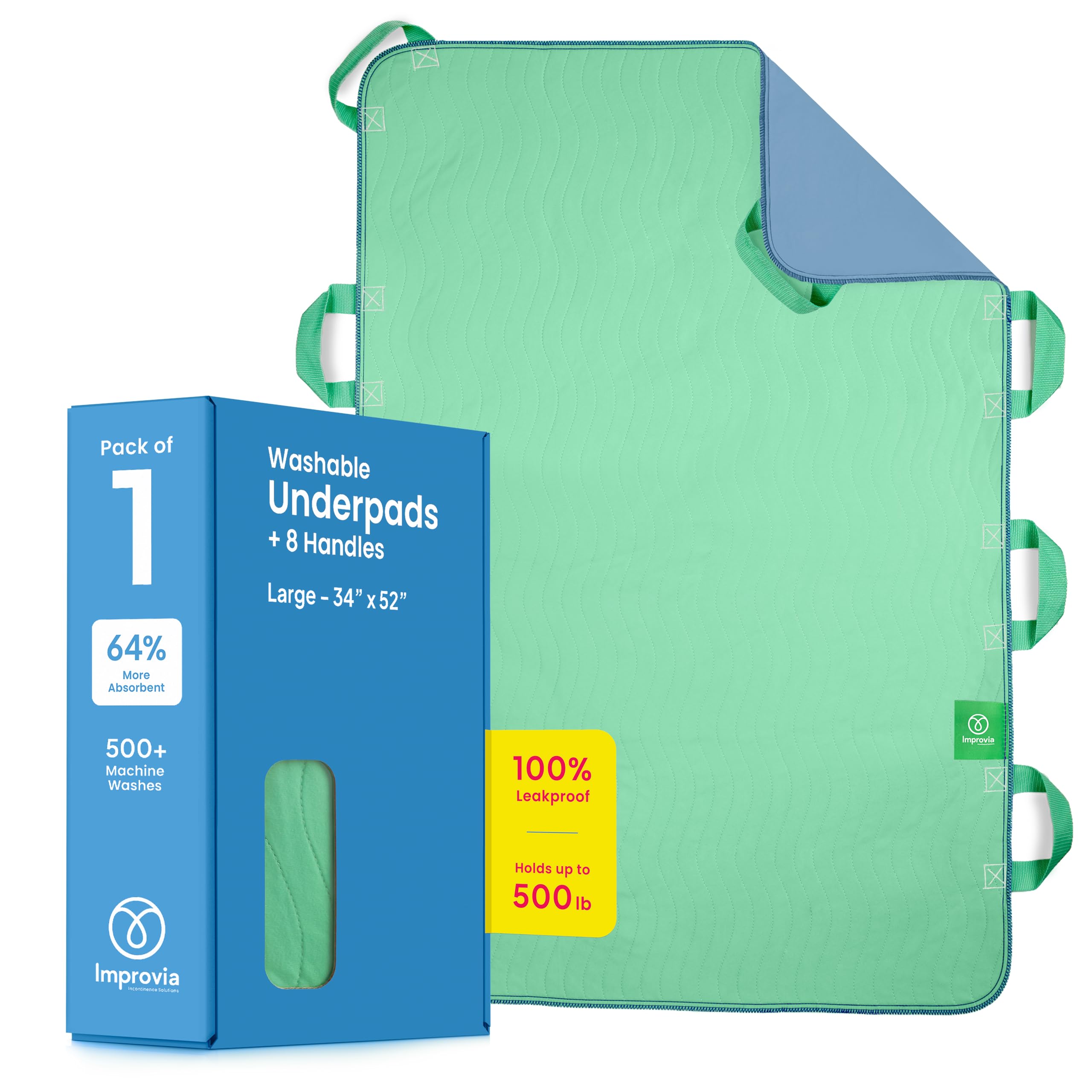 Improvia vista frontal del protector verde mostrando tamaño y forma, protección visible