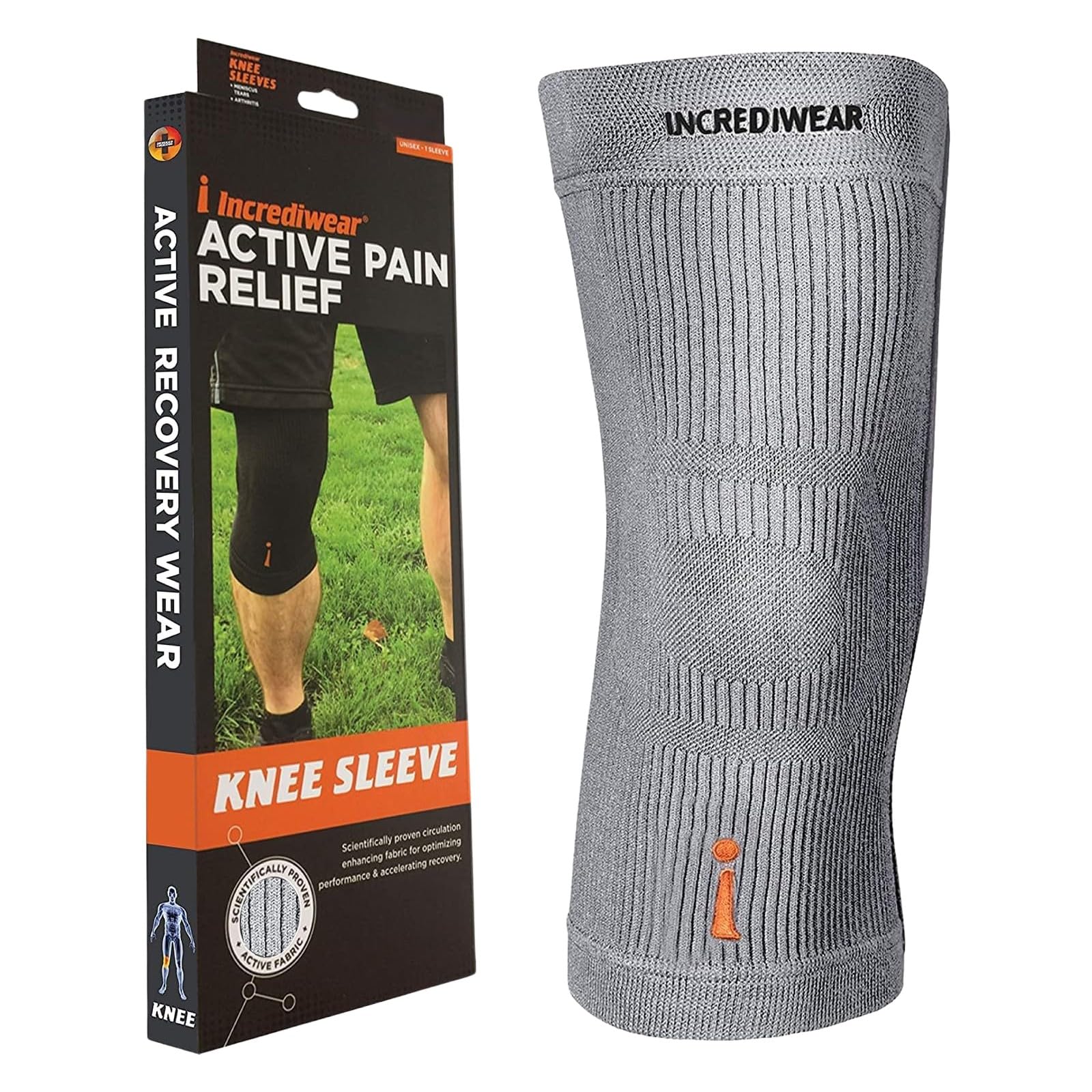 Incrediwear funda de rodilla frontal mostrando ajuste y soporte