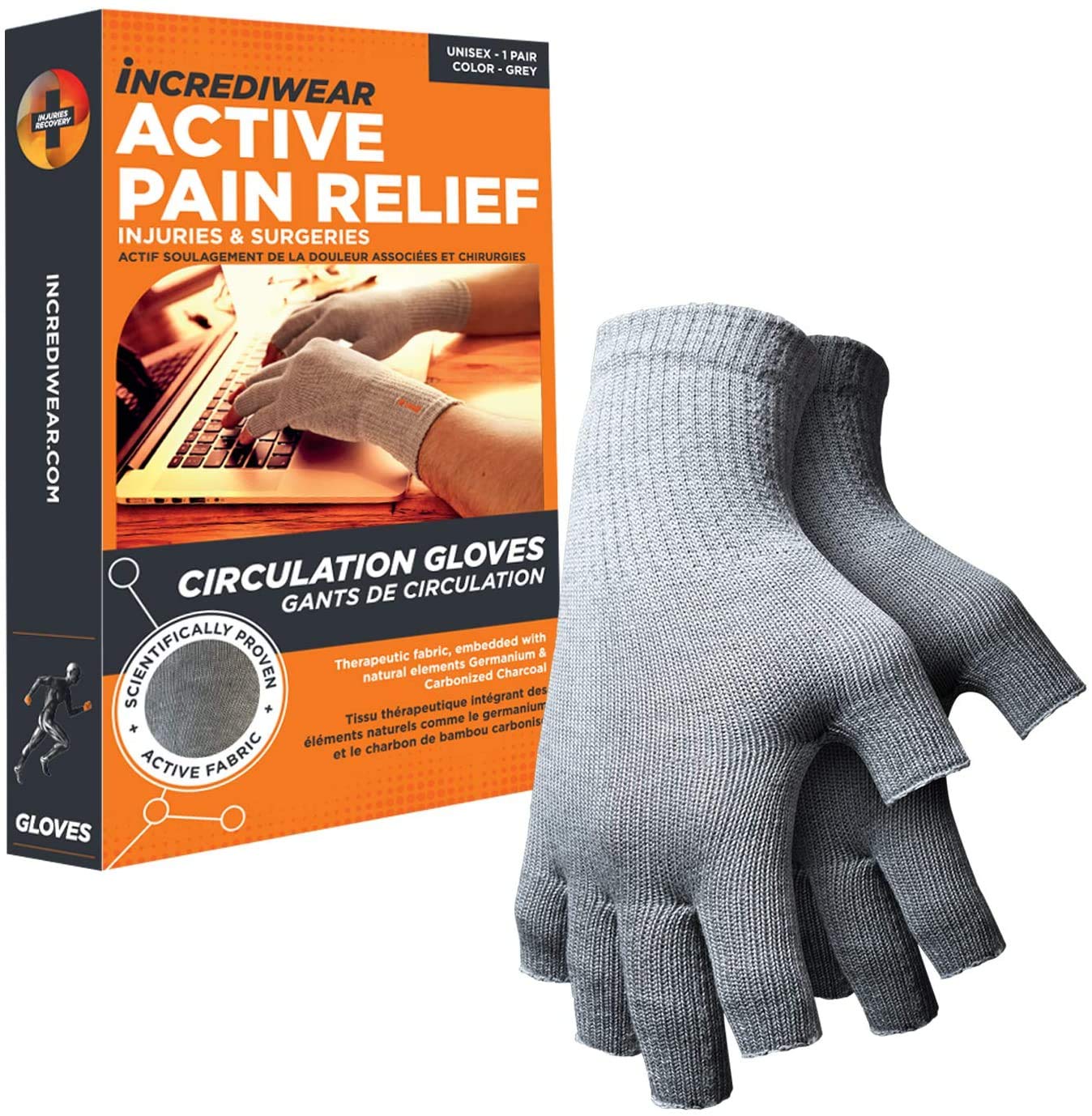 Incrediwear guantes sin dedos frontal mostrando soporte cómodo