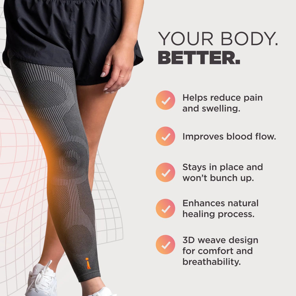 Incrediwear leg sleeve en corredor demostrando apoyo y recuperación activa