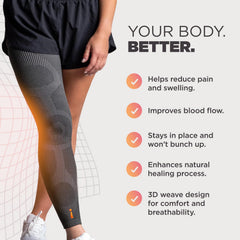 Incrediwear leg sleeve en corredor demostrando apoyo y recuperación activa