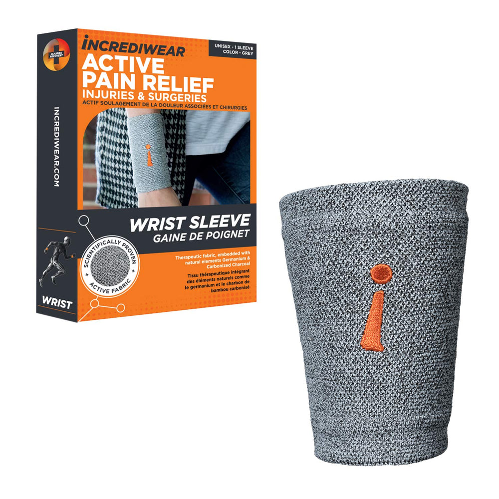 Incrediwear muñequera empaque frontal mostrando color gris y soporte