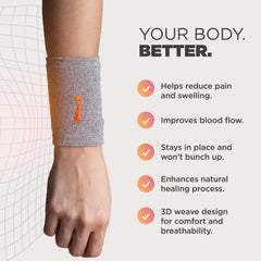 Incrediwear muñequera puesta en mano mostrando su ajuste cómodo