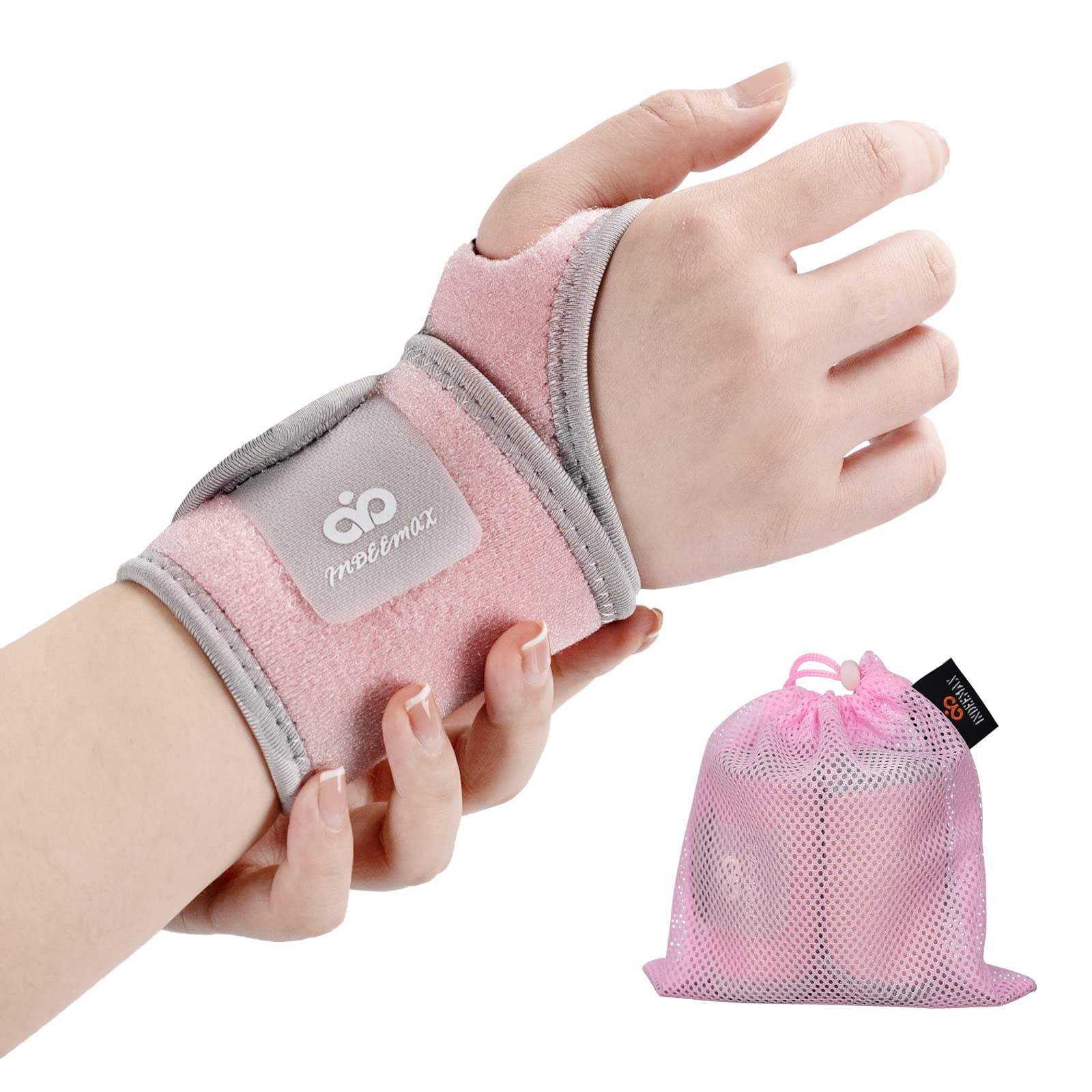 INDEEMAX muñequeras pack frontal mostrando diseño y color rosa para soporte cómodo