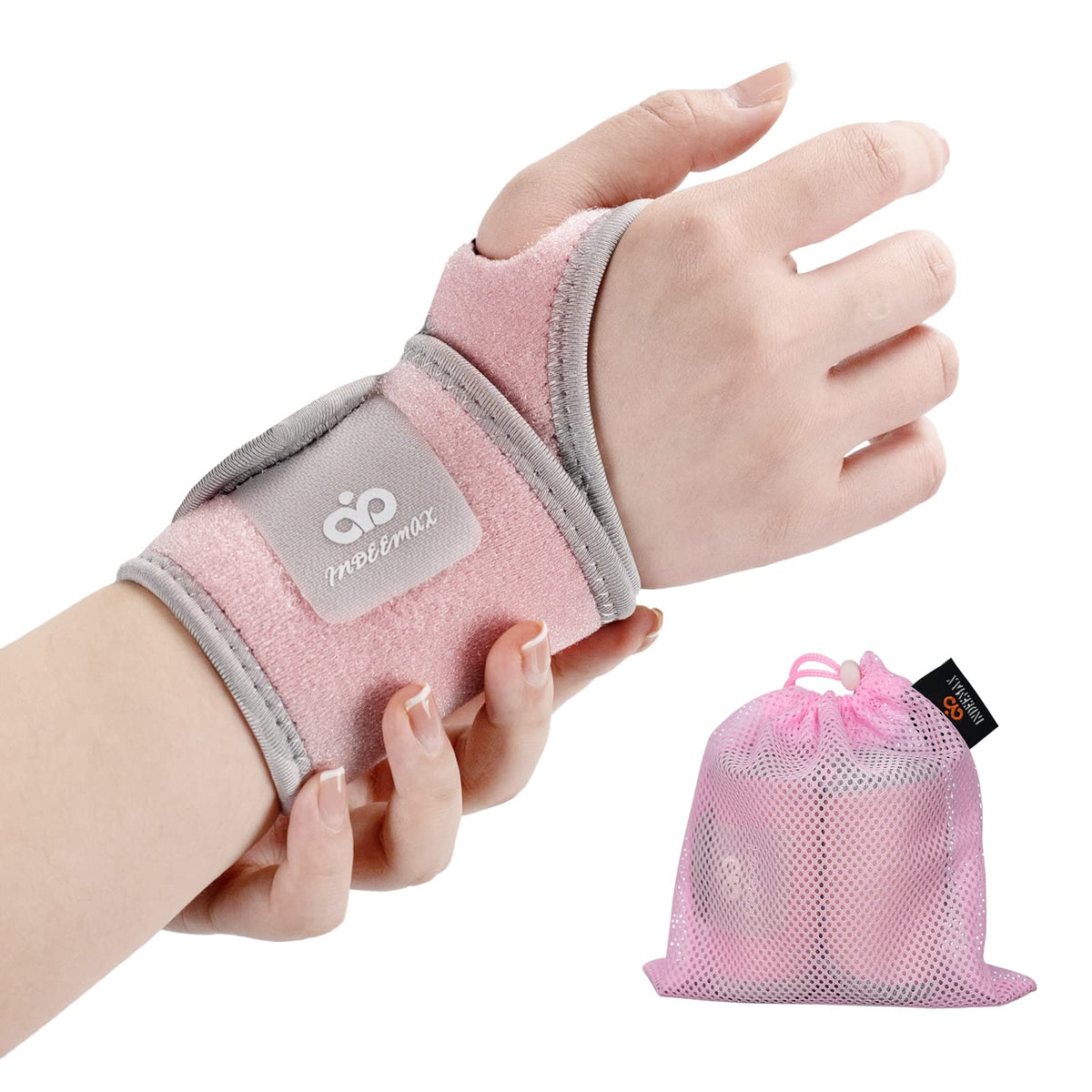 INDEEMAX muñequeras pack frontal mostrando diseño y color rosa para soporte cómodo