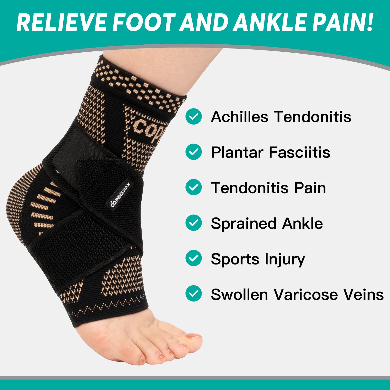 INDEEMAX tobillera puesta con zapatilla demostrando compatibilidad