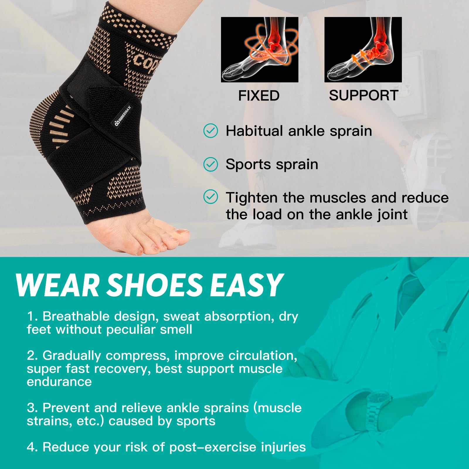 INDEEMAX atleta usando tobillera en entrenamiento, prevención de lesiones