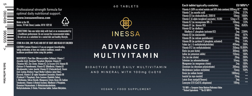 Inessa multivitamínico en mesa de desayuno promoviendo rutina saludable