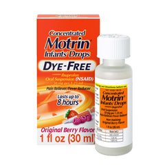 Motrin Infants' frasco frontal mostrando etiqueta y tamaño práctico