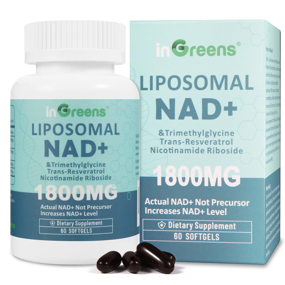 inGreens Liposomal NAD+ 1800 mg en bote para apoyo al bienestar diario