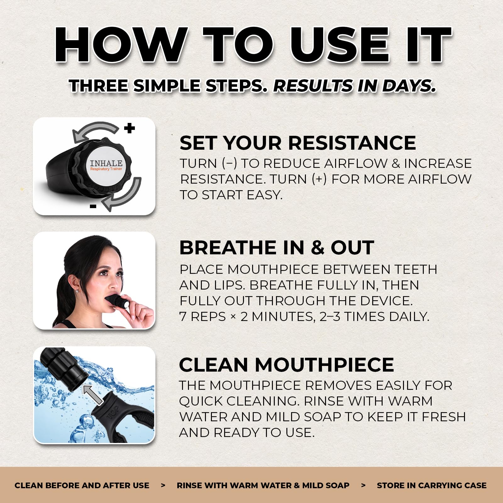 Inhale dispositivo en uso durante entrenamiento, mejora control respiratorio