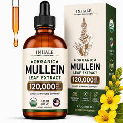 Inhale frente del empaque mostrando botella y sello orgánico, claridad y confianza