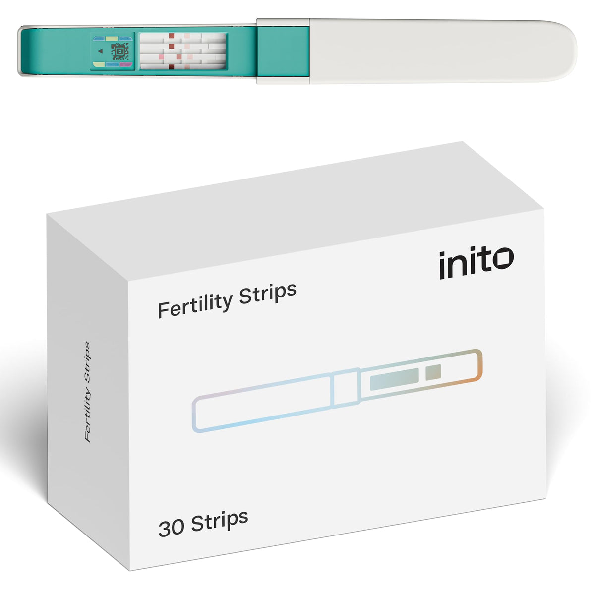 Inito tiras frontal del paquete mostrando cantidad y marca para seguimiento fácil